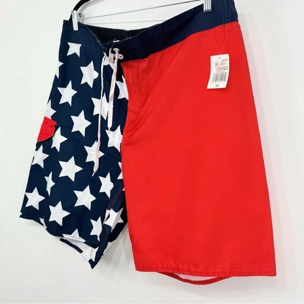 Meijer Red White Blue Starry Unlined Patriotic Board Americana Swim Shorts